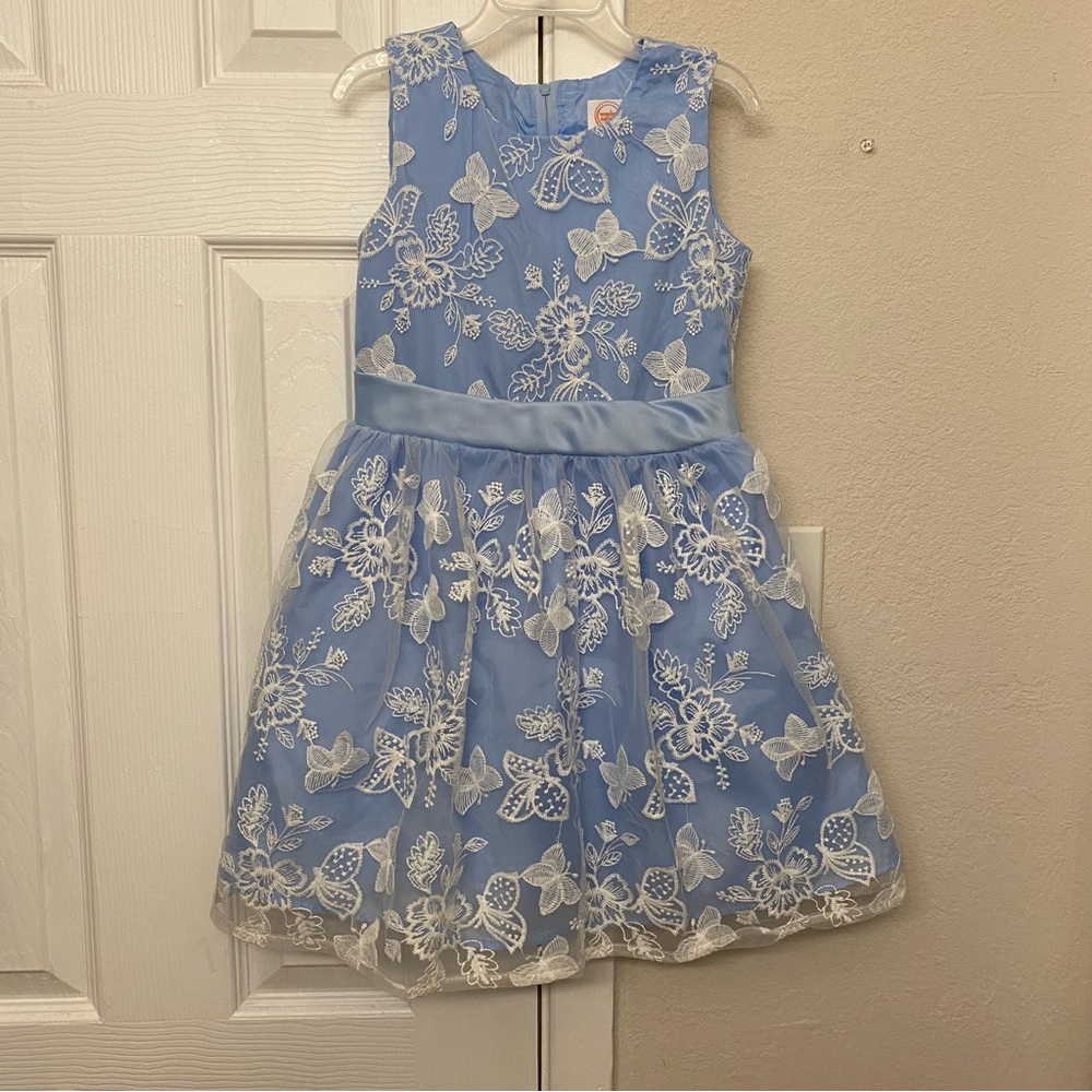 Wonder Nation Girls Size 6 Dress Light Blue/White Butterflies Tulle Embroidery